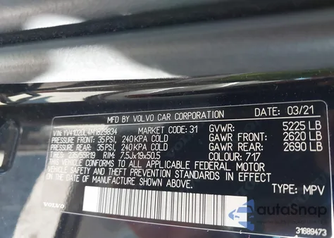 2021 Volvo Xc60 T5 Inscription z USA, uszkodzony, nr VIN YV4102DL4M1829834